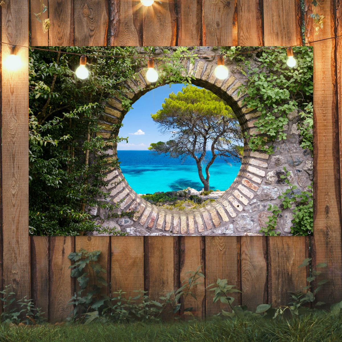 GARTENPOSTER Meer - Baum - Tropisch - Ausblick Poster für draußen 180x120 cm - Graubraun, Kunststoff (180/120/0.2cm) - OnlyWow