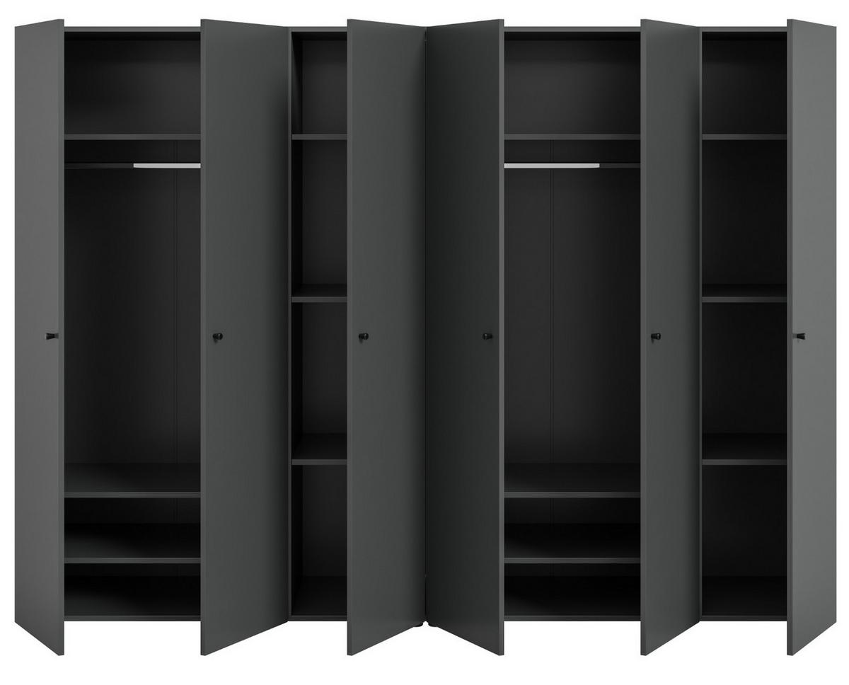 KLEIDERSCHRANK grau 6-türig 240 cm, Drehtürenschrank mit Kleiderstangen - Schwarz/Grau, Holzwerkstoff/Kunststoff (240/176/51cm) - Inn.Furn