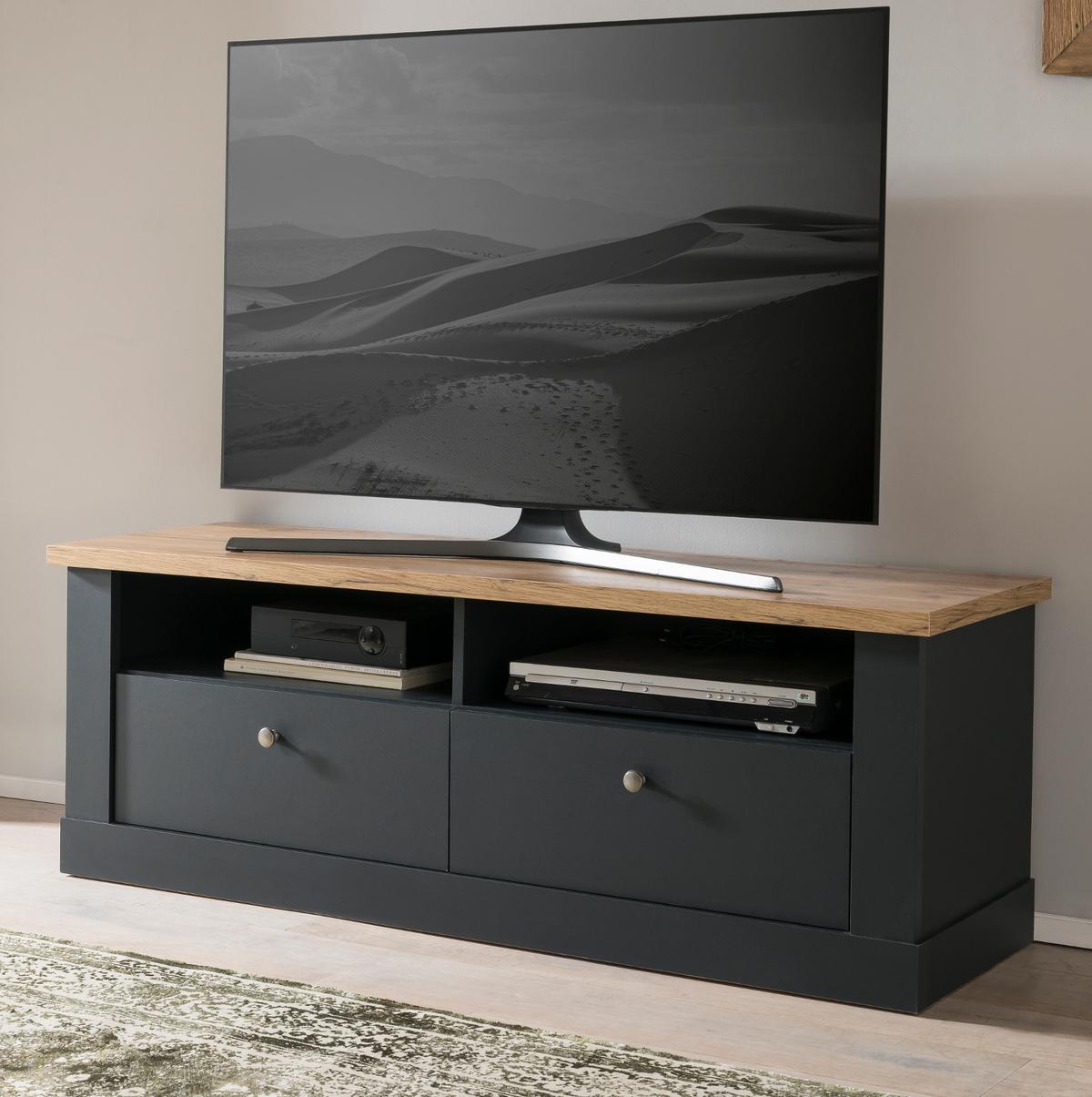 TV-LOWBOARD grau, Eiche Wotan, Landhaus 135 cm, TV Unterteil mit Soft-Close - Silberfarben/Eiche Wotan, Holzwerkstoff/Kunststoff (135/51/45cm) - Furn.Design