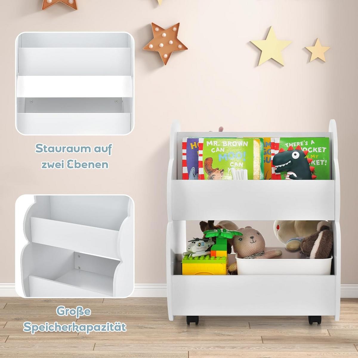 BÜCHERREGAL Kinder Auf Rollen Weiß - Weiß, Holz (52/64/47cm) - COSTWAY
