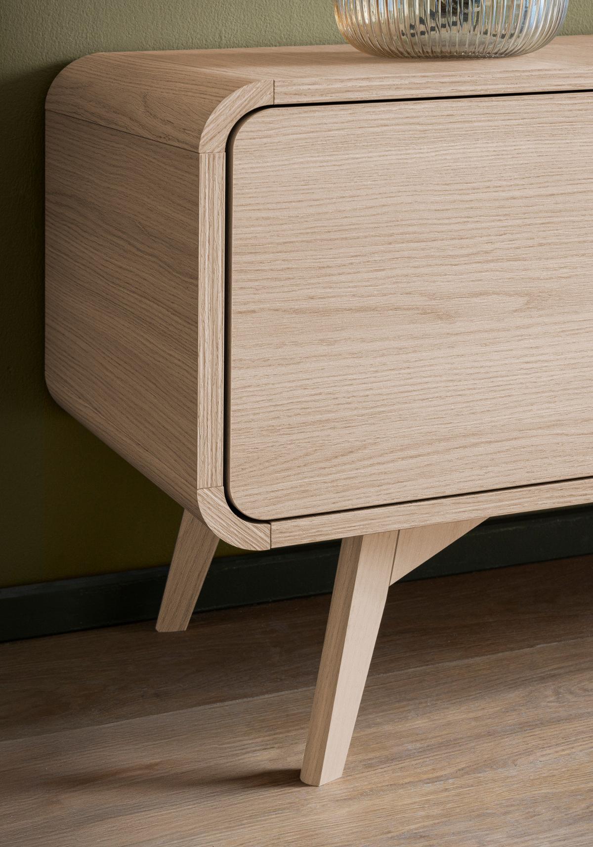WOHNWAND Eiche natur 4-teilig 290 cm, Anbauwand mit Push-to-Open - Eichefarben, Glas/Holz (290/170/39cm) - Furn.Design