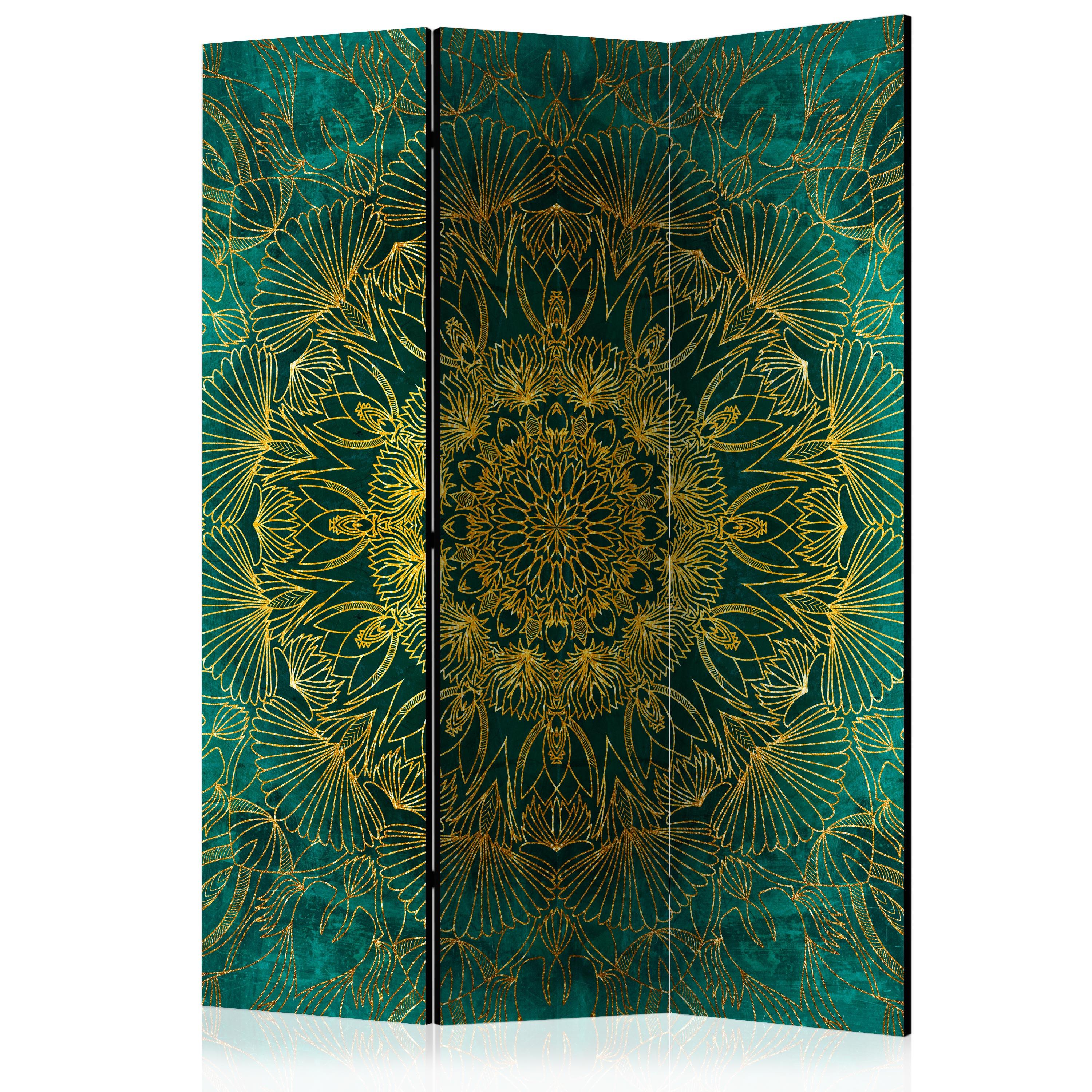 PARAVENT Akustik 3-tlg 135x172 cm Goldene Mandala Abstraktion - Grün, Holz/Textil (135/172/3cm) - Muralo