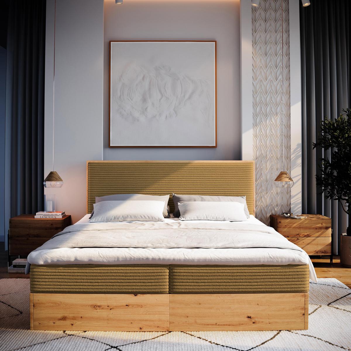 BOXBETT VERDON 140x200 cm mit Matratze und Topper - Gelb - Gelb, Holz (140/200cm) - MASSENO