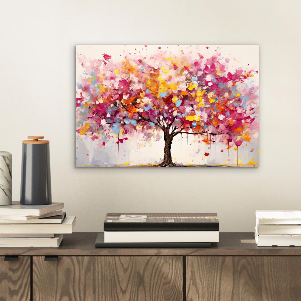 METALLBILD Aquarell - Baum - Kunst - Abstrakt 30x20 cm - Multicolor, Metall (30/20cm) - MuchoWow