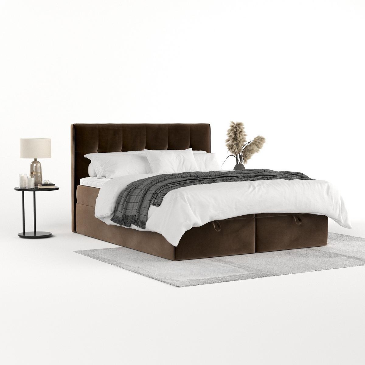 BOXBETT Tivra 140/200 cm Braun im Kronos Stoff - Schwarz/Braun, Holz/Holzwerkstoff (140/200cm) - AltaBeds