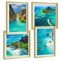 BILDER SET 4er Set - 50x50 cm & 40x60 cm Goldrahmen - Tropische türkisfarbene Inseln - Goldfarben, Kunststoff (50/50cm) - TULUP