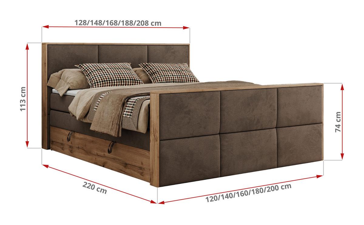 BOXSPRINGBETT ALBERO 2 KING DUO 140/200 Braun Velvet - H4 - Braun, Holz/Textil (140/200cm) - MKS