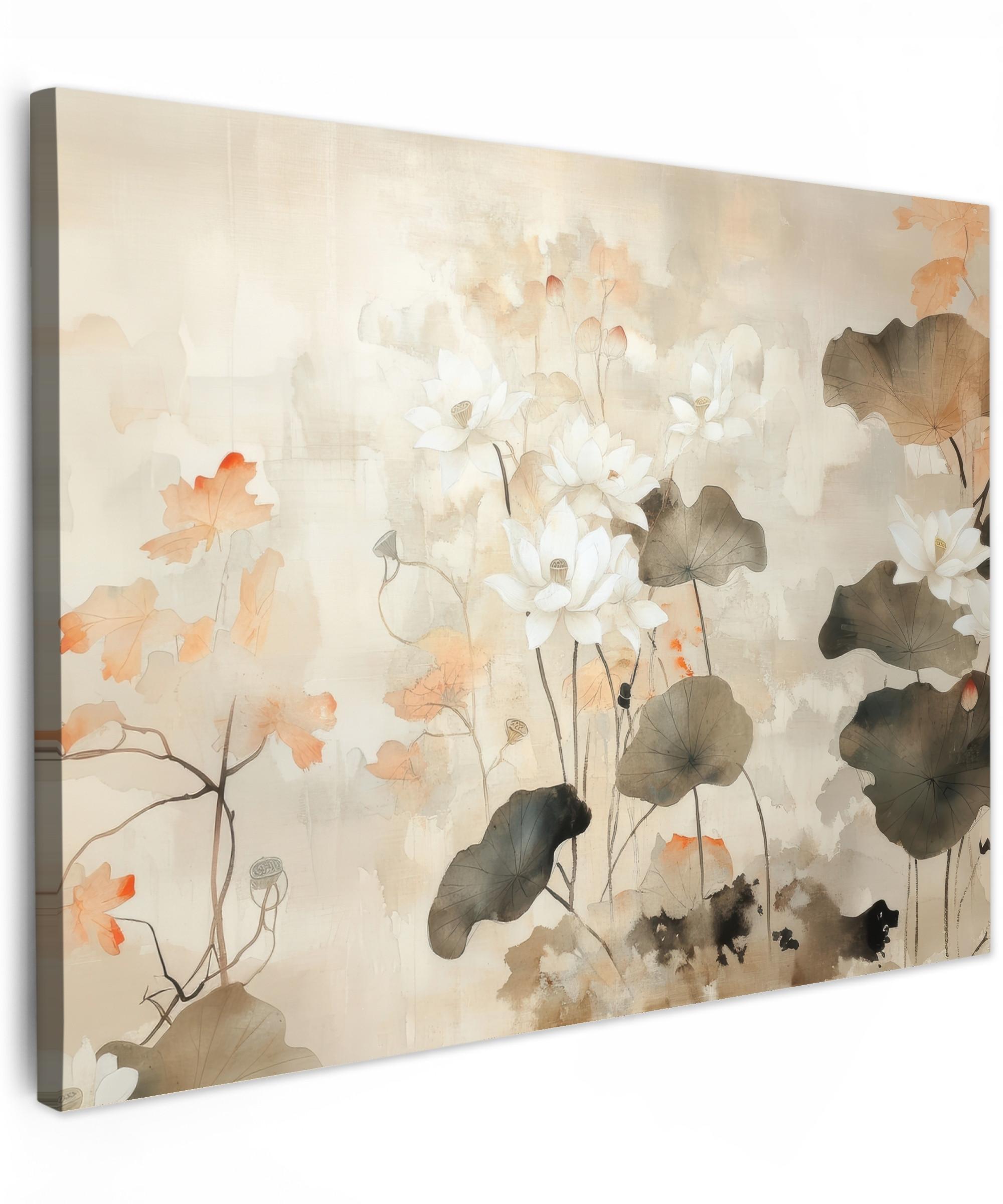 LEINWANDBILD Blumen - Japandi - Wabi sabi Wandbild 40x30 cm - Sandfarben, Textil (40/30cm) - MuchoWow