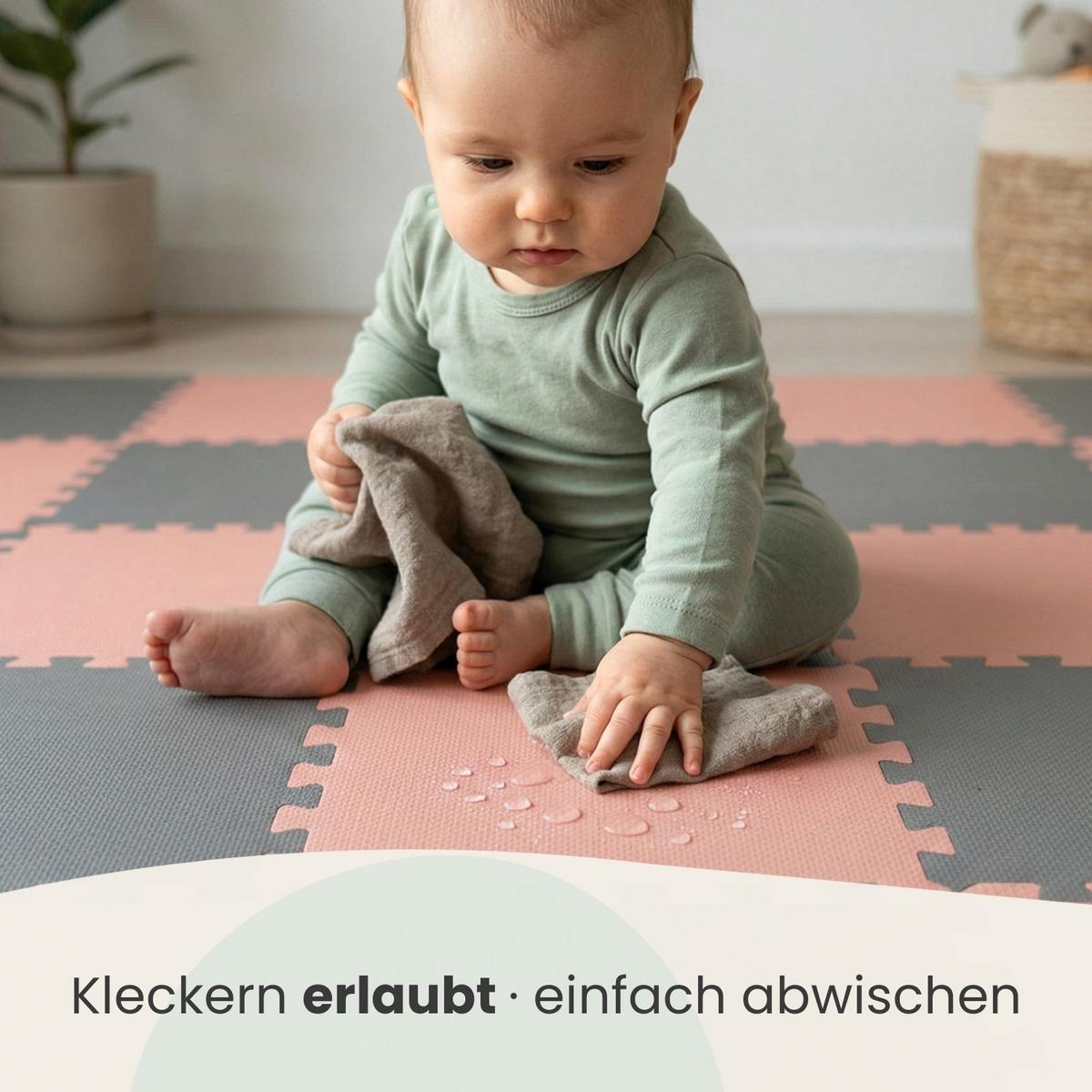 SPIELMATTE mit Rand - 180/90/1 cm Puzzlematte Rosa Grau - Rosa, Kunststoff (30/30cm) - Littletom