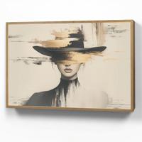WANDLEUCHTE MIT AKKU Frau - Hut - Farbe 90x60 cm - Creme, Holzwerkstoff (90/60/8cm) - OnlyWow