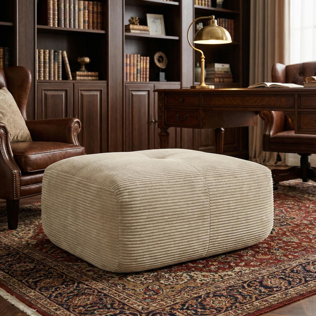 HOCKER OTTOMAN in Premium-Cord Montagefrei & Rutschfest - Beige, Textil (92/44/75cm) - Urban Meuble