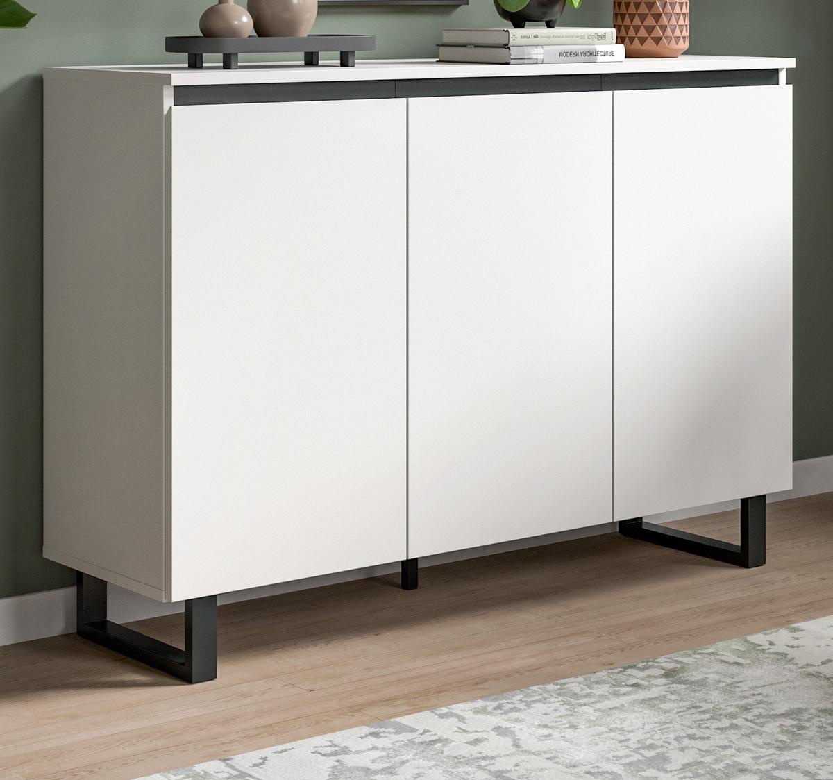 SIDEBOARD weiß, schwarz, 3-türige Kommode 120 x 84 cm mit Soft-Close - Schwarz/Weiß, Holzwerkstoff/Metall (120/84/36cm) - Inn.Furn