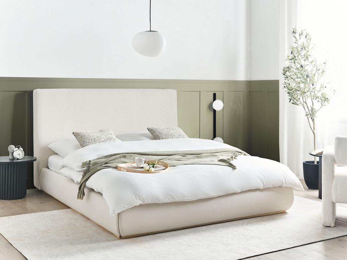 BETT mit Stauraum 160/200 cm Stoff Hellbeige Campagne - Beige, Textil (160/200cm) - Beliani