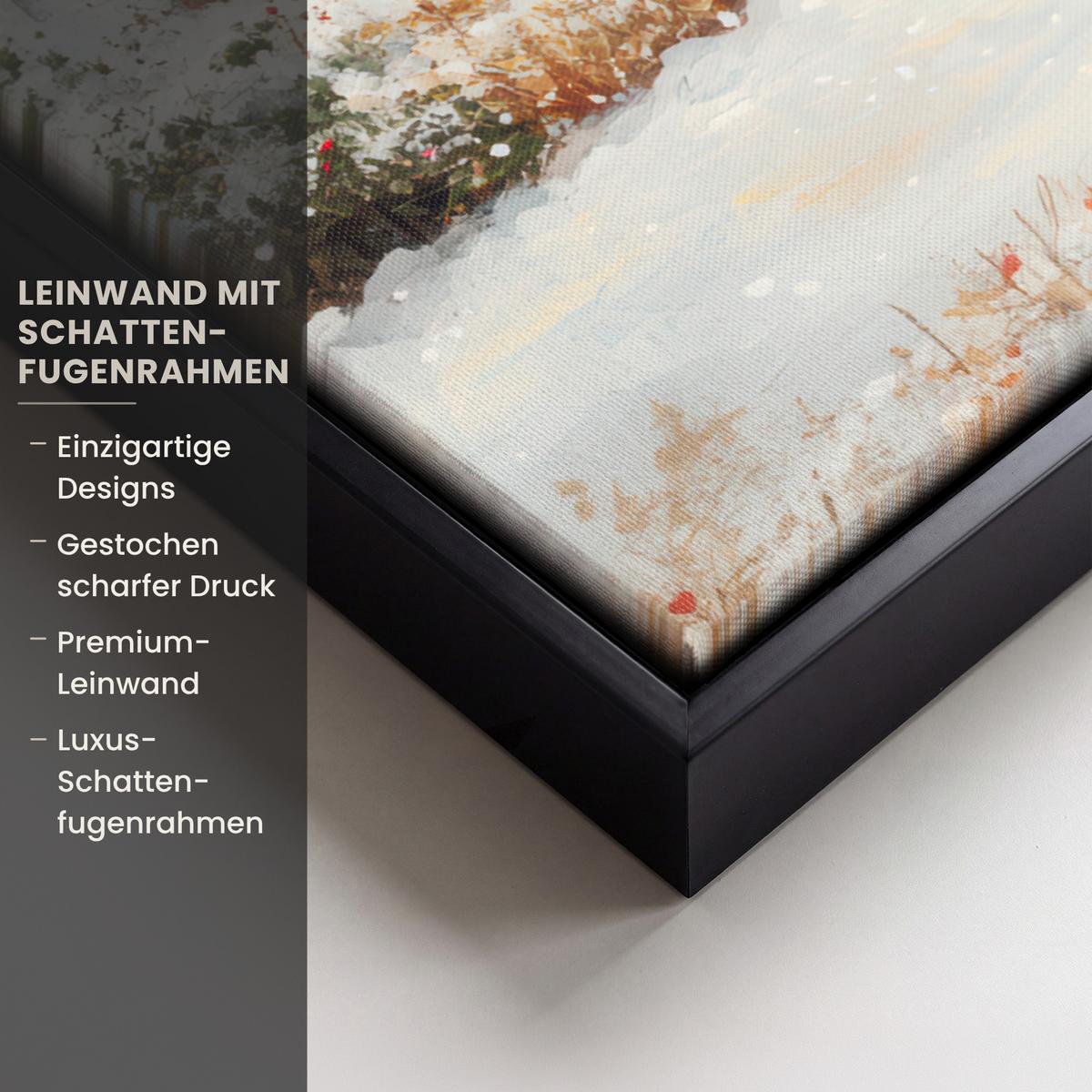 LEINWAND Bilder mit Rahmen - Weihnachten - Zuhause - Winter - Schnee - 70x100 - Creme, Textil (70/100cm) - MuchoWow