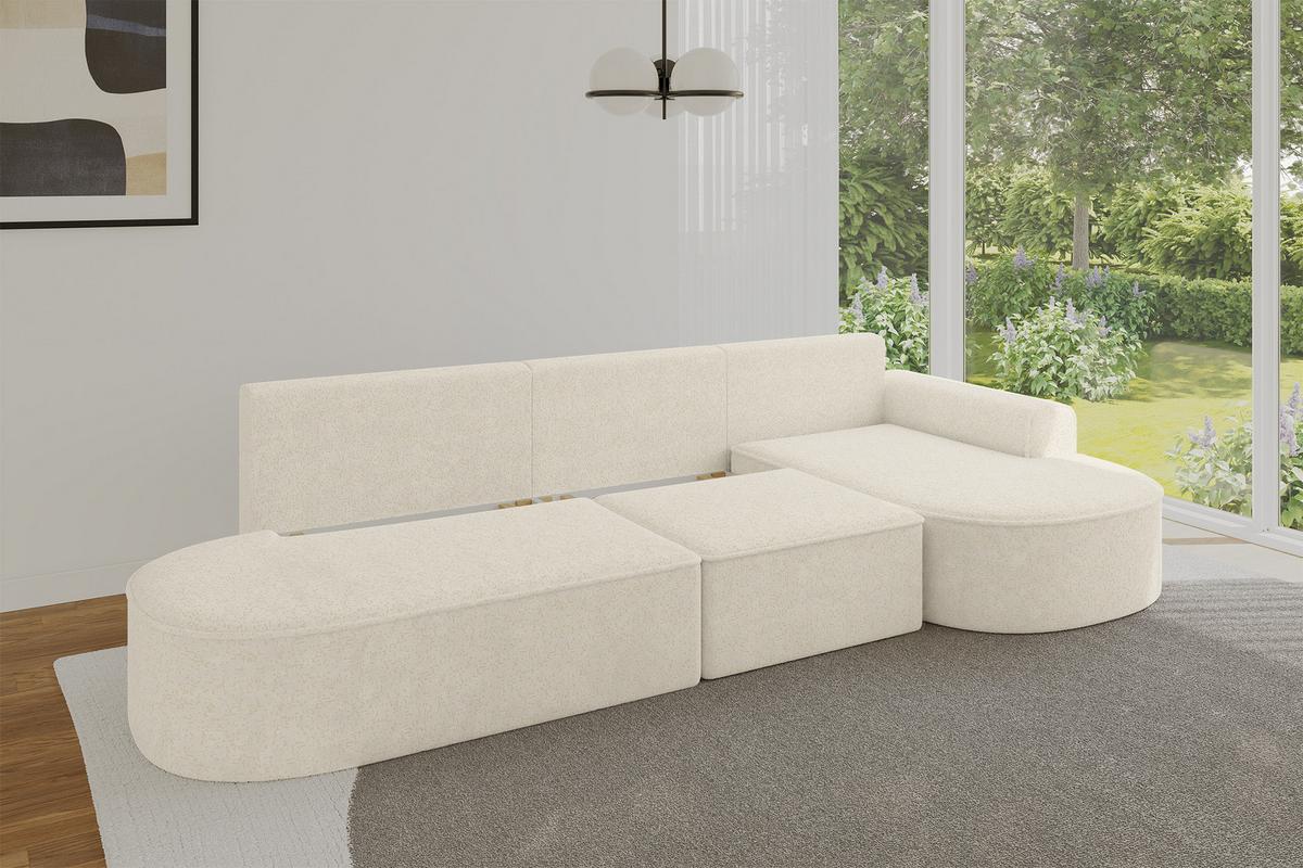 ECKSOFA mit Schlaffunktion Ottomane RECHTS MARI L2-S 368X167X85 Creme Velours - Creme/Schwarz, Holzwerkstoff/Kunststoff (167/368cm) - ALTDECOR