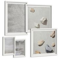 BILDER SET 5er Set - 50x50 cm & 20x30 cm & 40x60 cm Weißer Rahmen - Moderne minimalistische Texturen - Weiß, Kunststoff (40/60cm) - TULUP