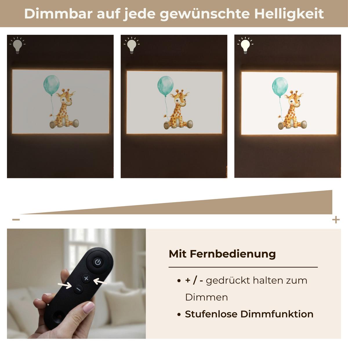 NACHTTISCHLAMPE MIT AKKU Giraffe - Baby - Tiere - Blauer Ballon 90x60 cm - Weiß, Holzwerkstoff (8/90/60cm) - OnlyWow