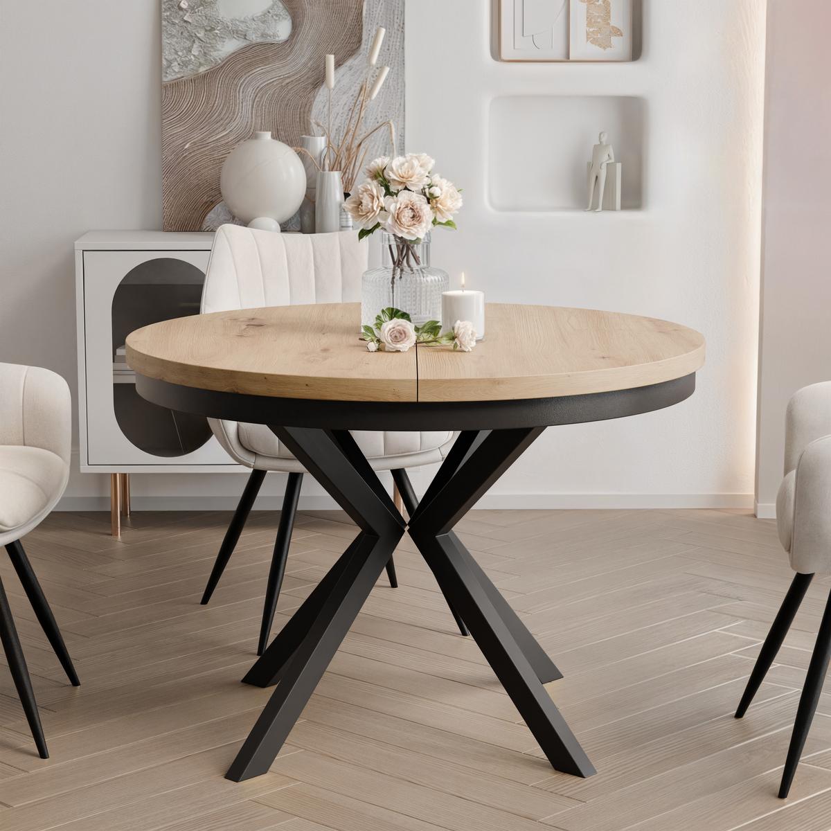 AUSZIEHTISCH MILTON 90-166/76 cm mit Metallgestell und Zarge, Schwarz / Artisan-Eiche - Schwarz/Eiche Artisan, Holzwerkstoff/Metall (90/90/76cm) - Idohome