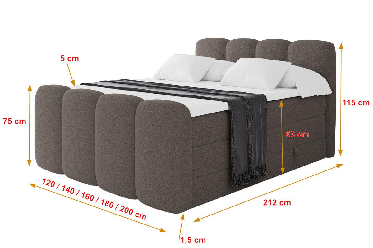 BOXSPRINGBETT mit Matratze H3/H4 - NINA-Z KING - 140x200 cm Braun - Braun, Holzwerkstoff (140/200cm) - ALTDECOR