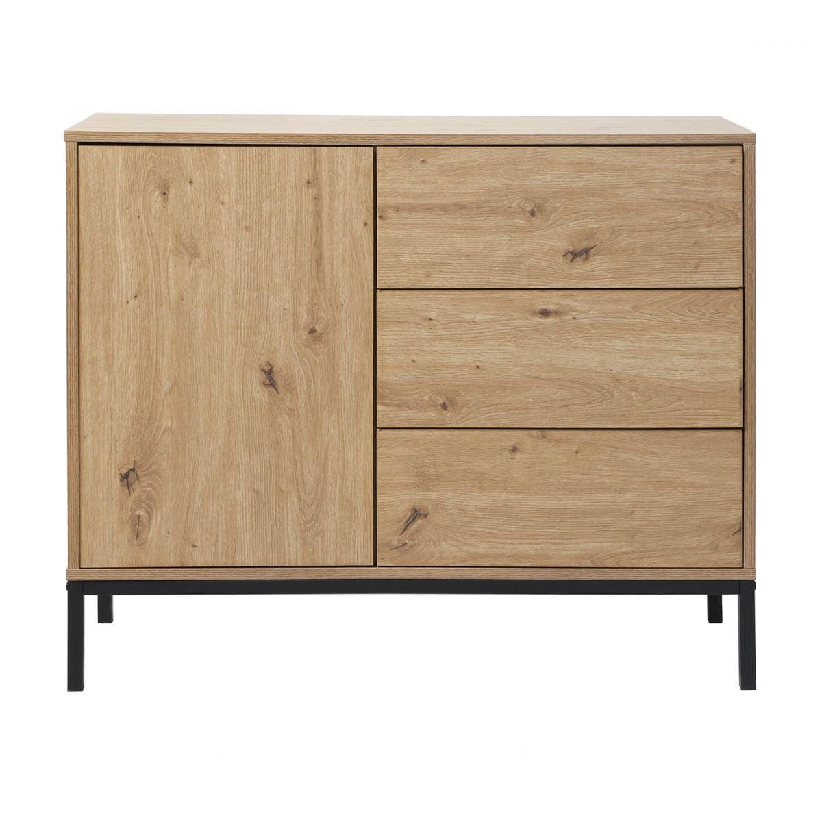 KOMMODE 1 Tür 3 Schubladen Eiche-Dekor FSC-zertifiziert 40/80/90 cm - Eichefarben, Holzwerkstoff (90/80/49.5cm) - Calicosy