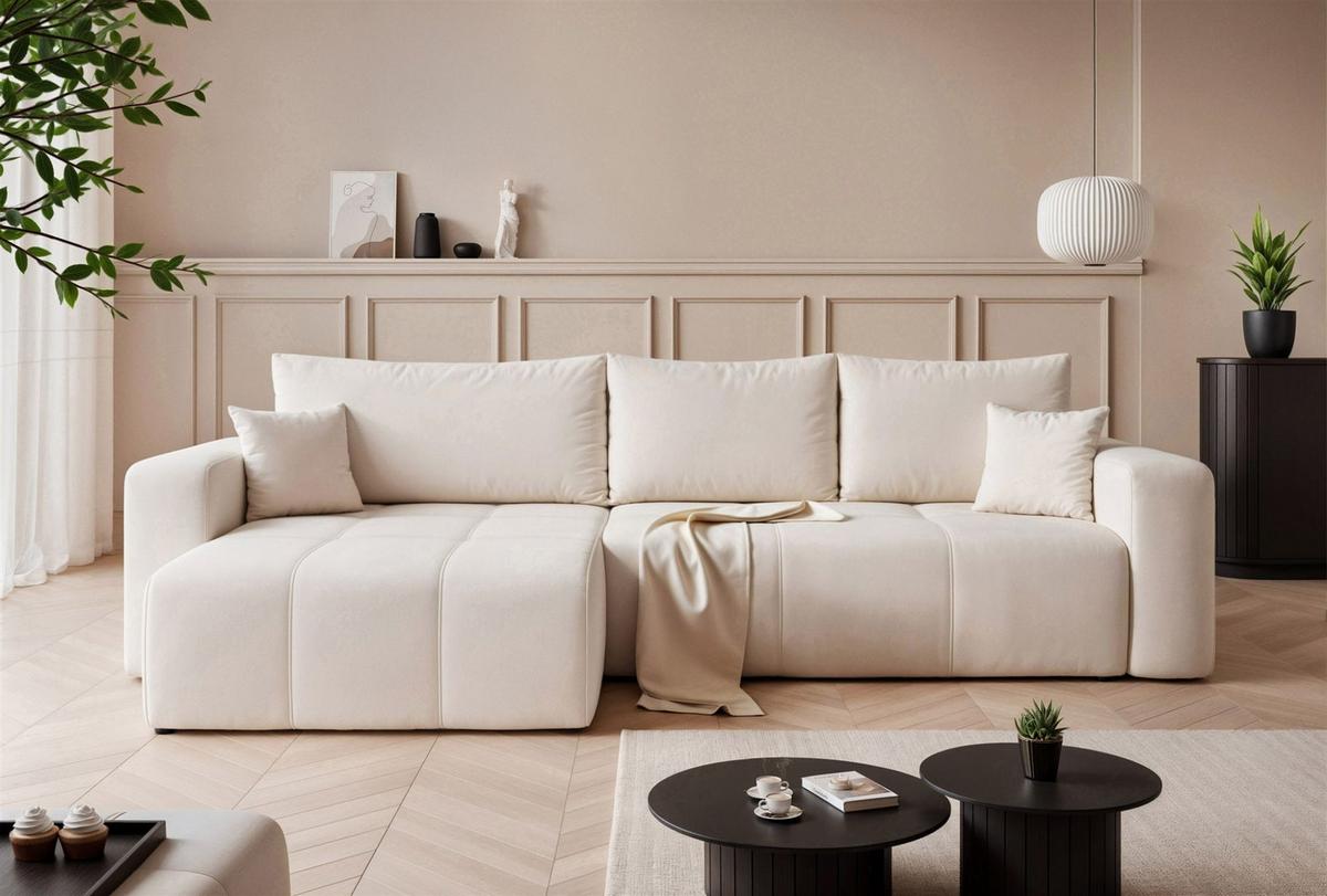 ECKSOFA Leros Xl Mit Schlaffunktion - Creme, Holzwerkstoff/Textil (278/145cm) - Fun Möbel