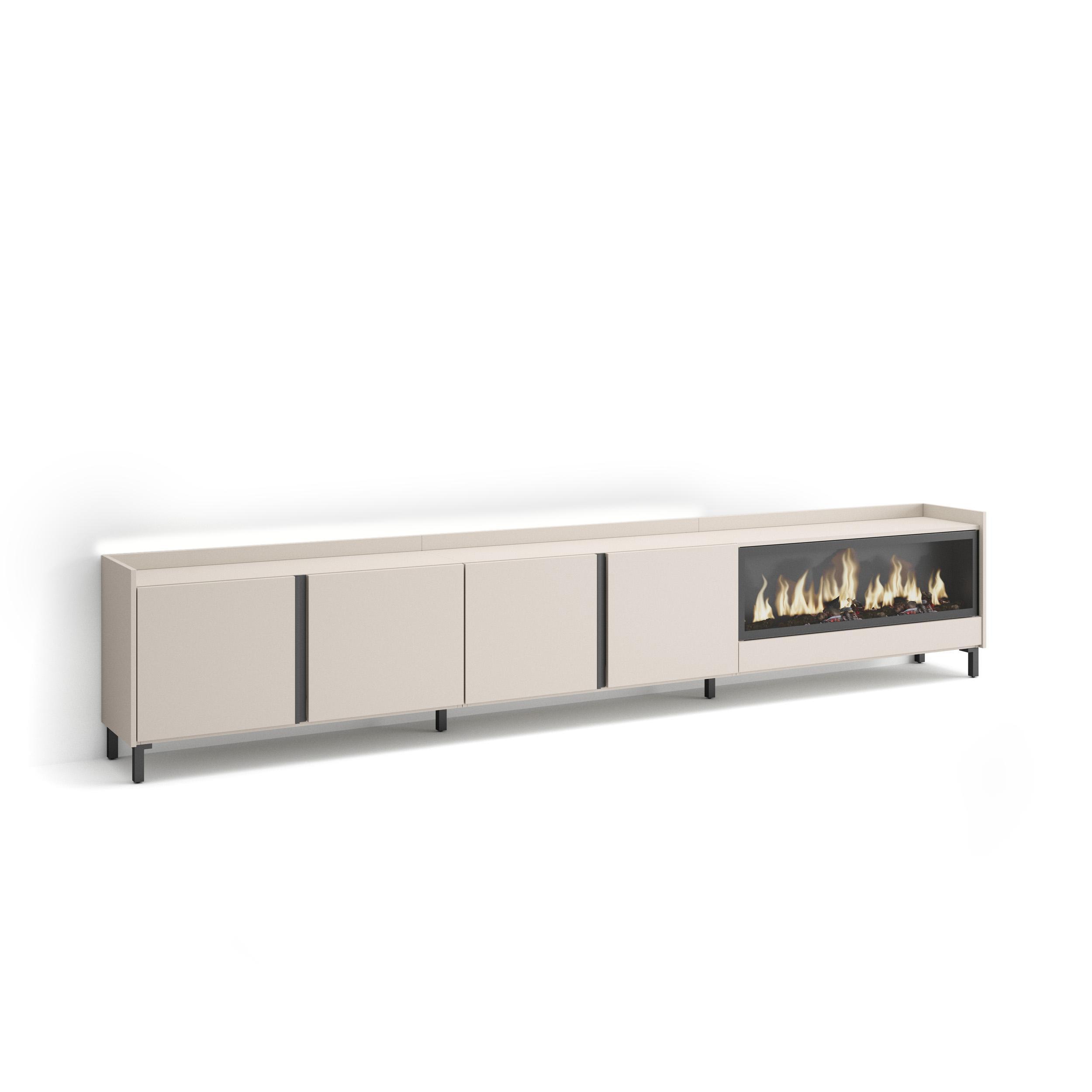 LOWBOARD, Beige, 315/35/61cm, Kamin mit Feuereffekt XXL - Beige, Holzwerkstoff (315/61/35cm) - Skraut Home