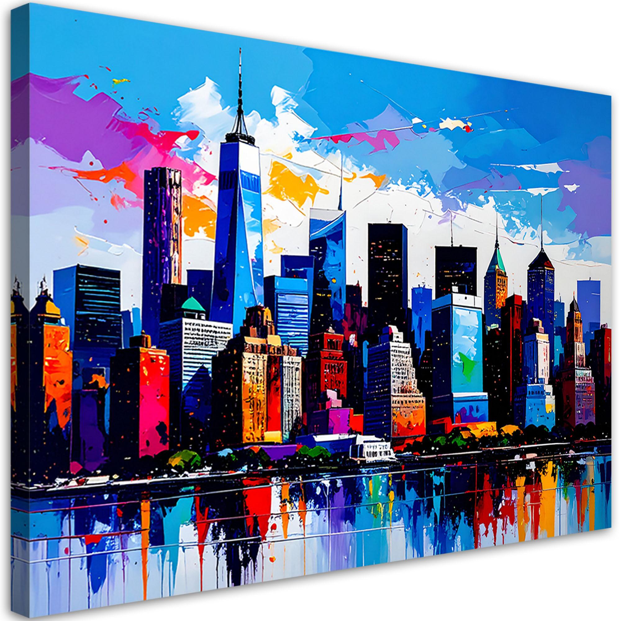 LEINWANDBILD New York Manhattan Panorama 90x60cm - Multicolor, Textil (90/60cm) - Feeby