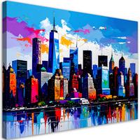 LEINWANDBILD New York Manhattan Panorama 90x60cm - Multicolor, Textil (90/60cm) - Feeby