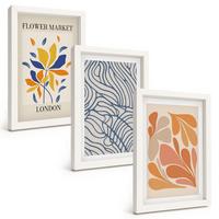 BILDER SET 3er Set - 20x30 cm Weißer Rahmen - Moderne abstrakte Blumen - Weiß, Kunststoff (20/30cm) - TULUP