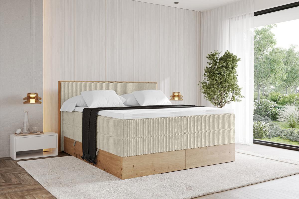 BOXSPRINGBETT LOLLI9 -KING 120x200 - H3/H4 Creme - Beige, Holzwerkstoff (120/200cm) - ALTDECOR