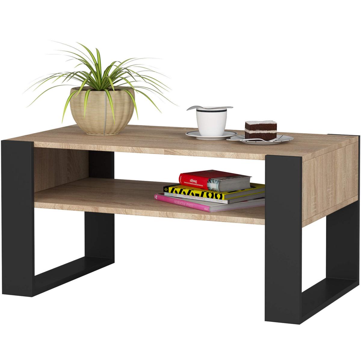 COUCHTISCH Eiche Sonoma, Schwarz 45/92/53 - Schwarz, Textil (53/92/45cm) - RAUMHIRSCH FURNITURE