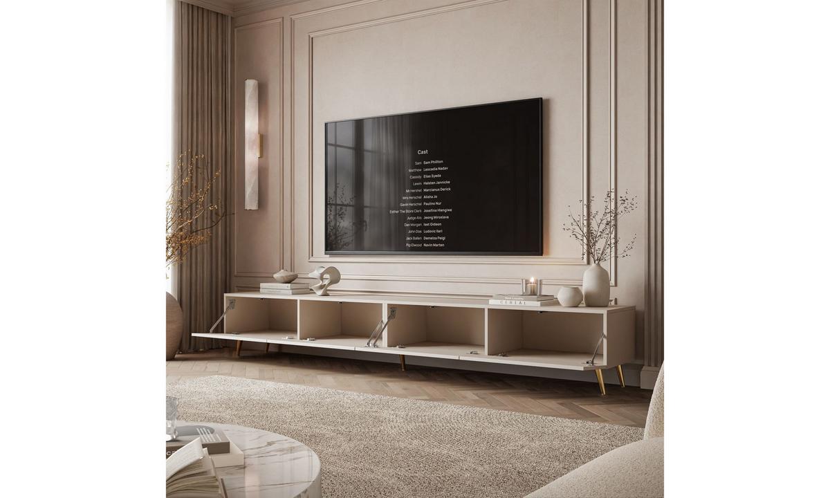 TV-SCHRANK CARMEN MATT 250/40/40 cm Kaschmir schräge goldene Beine - Kaschmir/Goldfarben, Holzwerkstoff (250/40/40cm) - Lookway