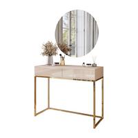 SCHMINKTISCH Blanco Glamour auf goldchrom Gestell mit LED-Spiegel PUSH OPEN - Kaschmir/Goldfarben, Holzwerkstoff (100/81/42cm) - Lookway