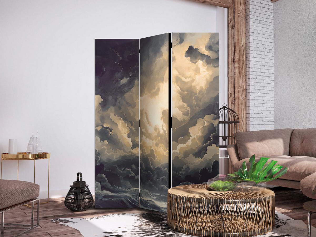 PARAVENT Einseitig Bedruckter 3-tlg 135x172 cm Wolkenhimmel mit 3D Effekt - Multicolor, Holz/Textil (135/172/3cm) - Muralo