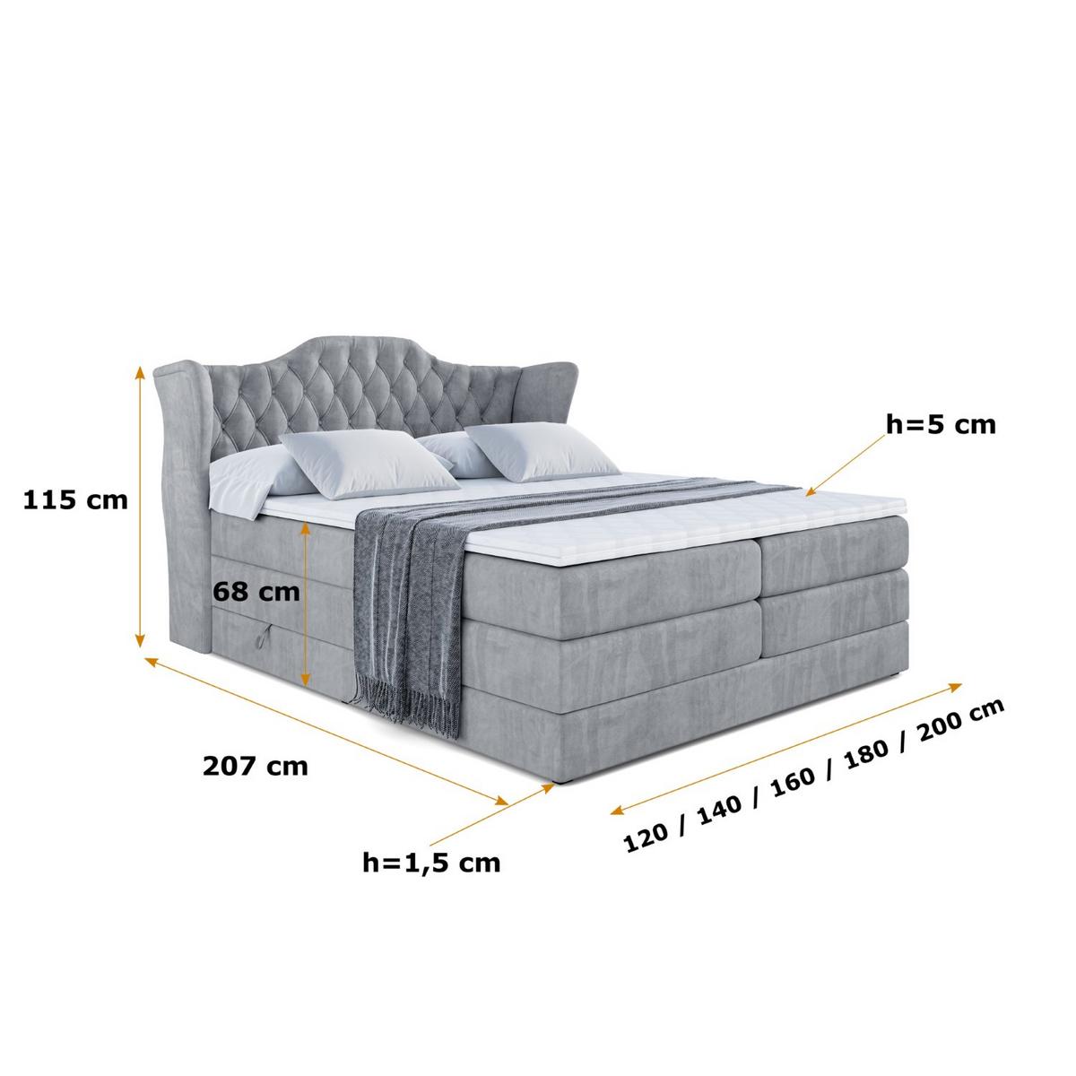 BOXSPRINGBETT VILA KING - 140x200 - H3/H4 - Grau - Grau, Holzwerkstoff (140/200cm) - ALTDECOR