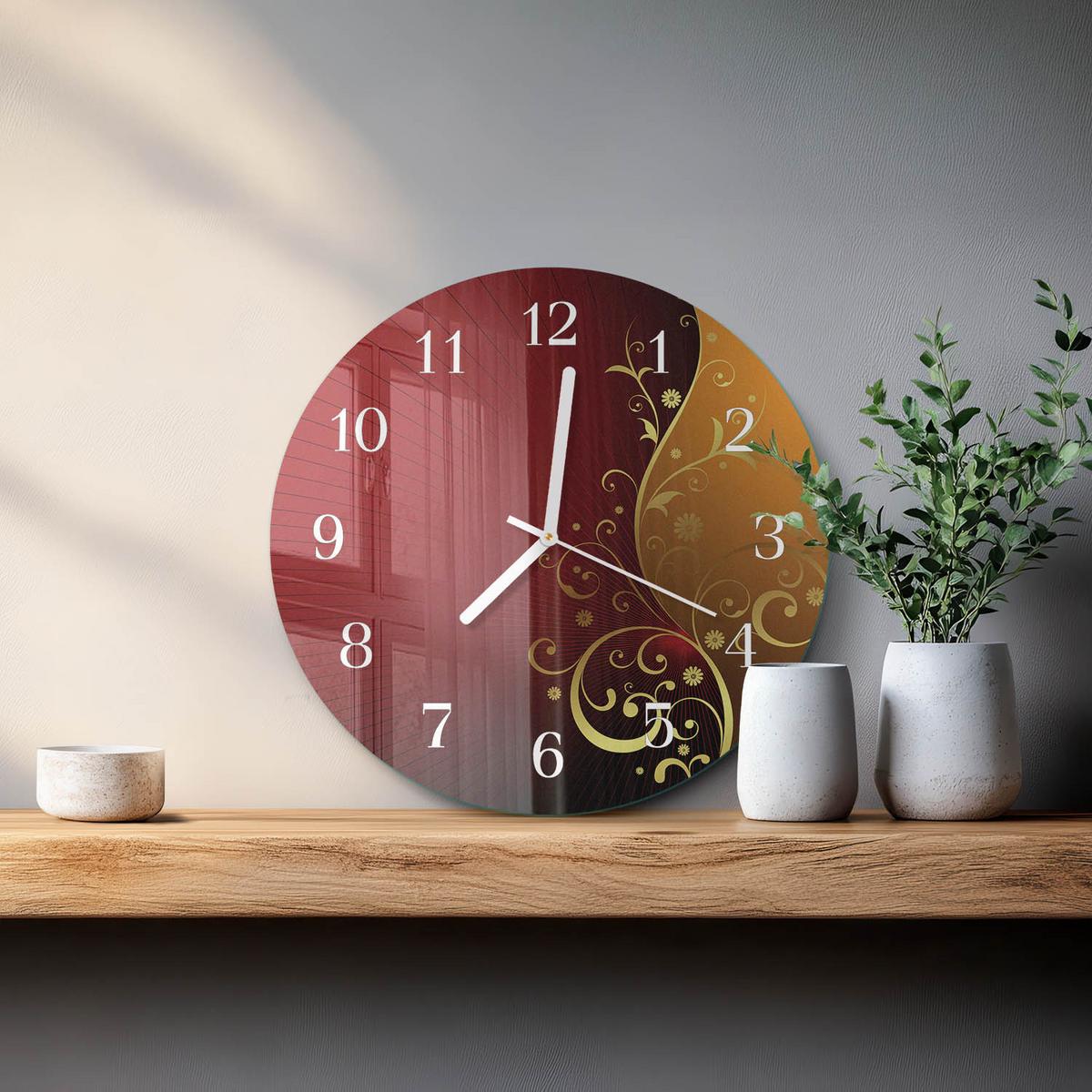 WANDUHR aus Glas Ø30 cm - Abstraktion - Rot, Glas (30/30/0.4cm) - TULUP