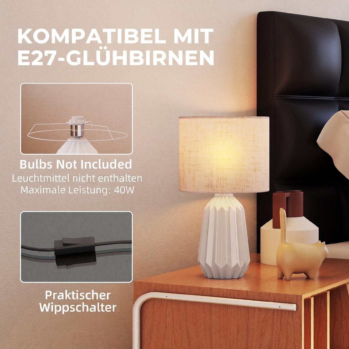 TISCHLAMPE Keramik Leinen Beige - Beige, Keramik (22/22/39cm) - HOMCOM