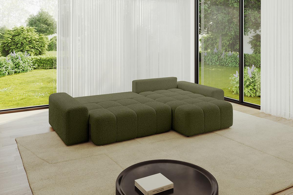 ECKSOFA Ottomane rechts ENIL-L 297x189x68 Grün Bouclé - Olivgrün, Holzwerkstoff/Kunststoff (189/297cm) - ALTDECOR