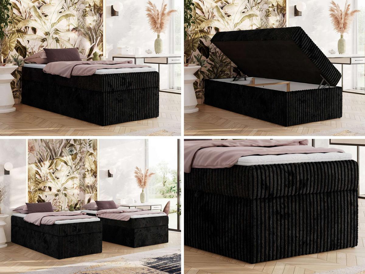 BOXBETT ZERO 90/200 - Schwarz Struktur - H4 - Topper T25 - Schwarz, Textil (90/200cm) - MKS