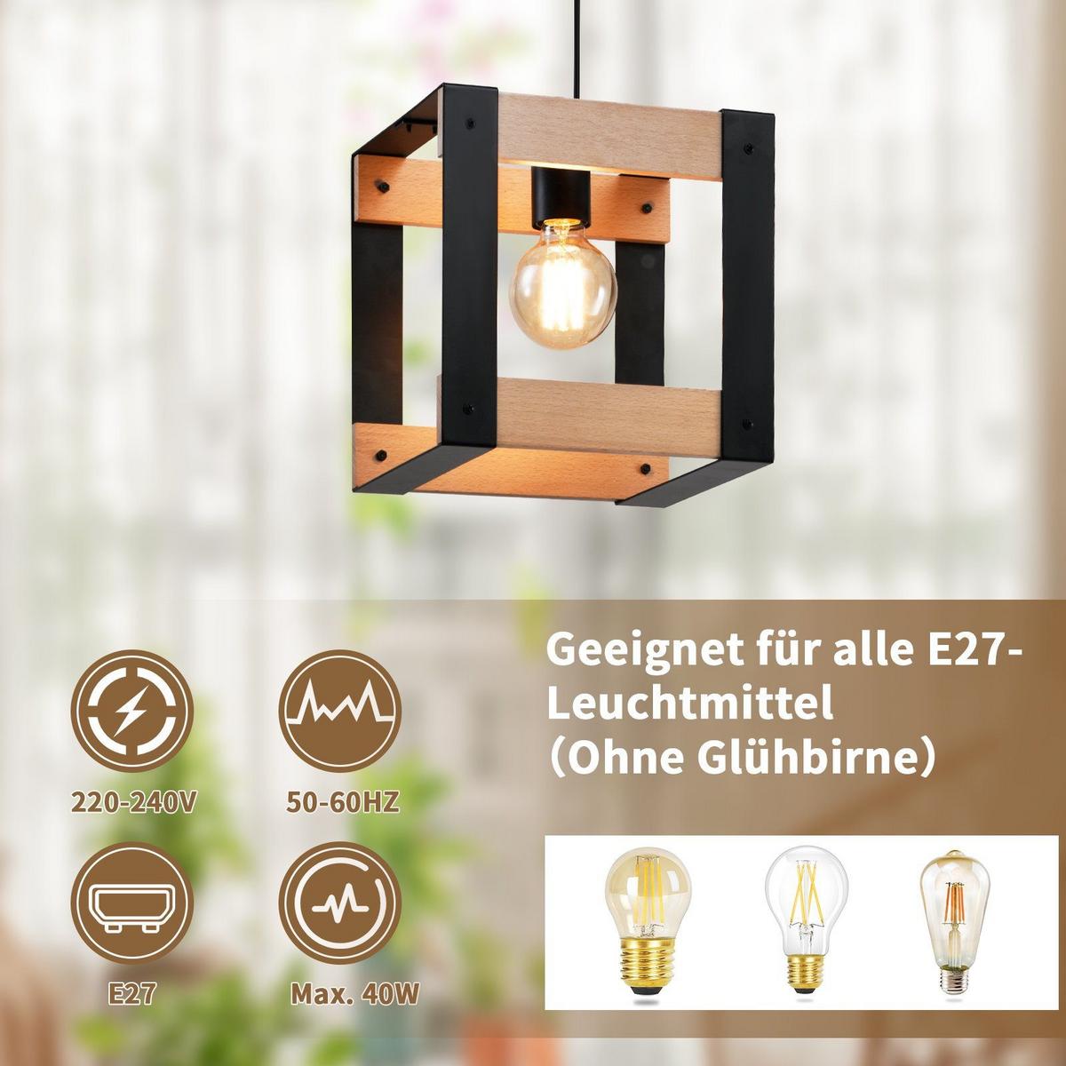 PENDELLEUCHTE Margarete 1-flammig 25/25/175 cm - Braun, Holzwerkstoff (25/25/175cm) - Nettlife