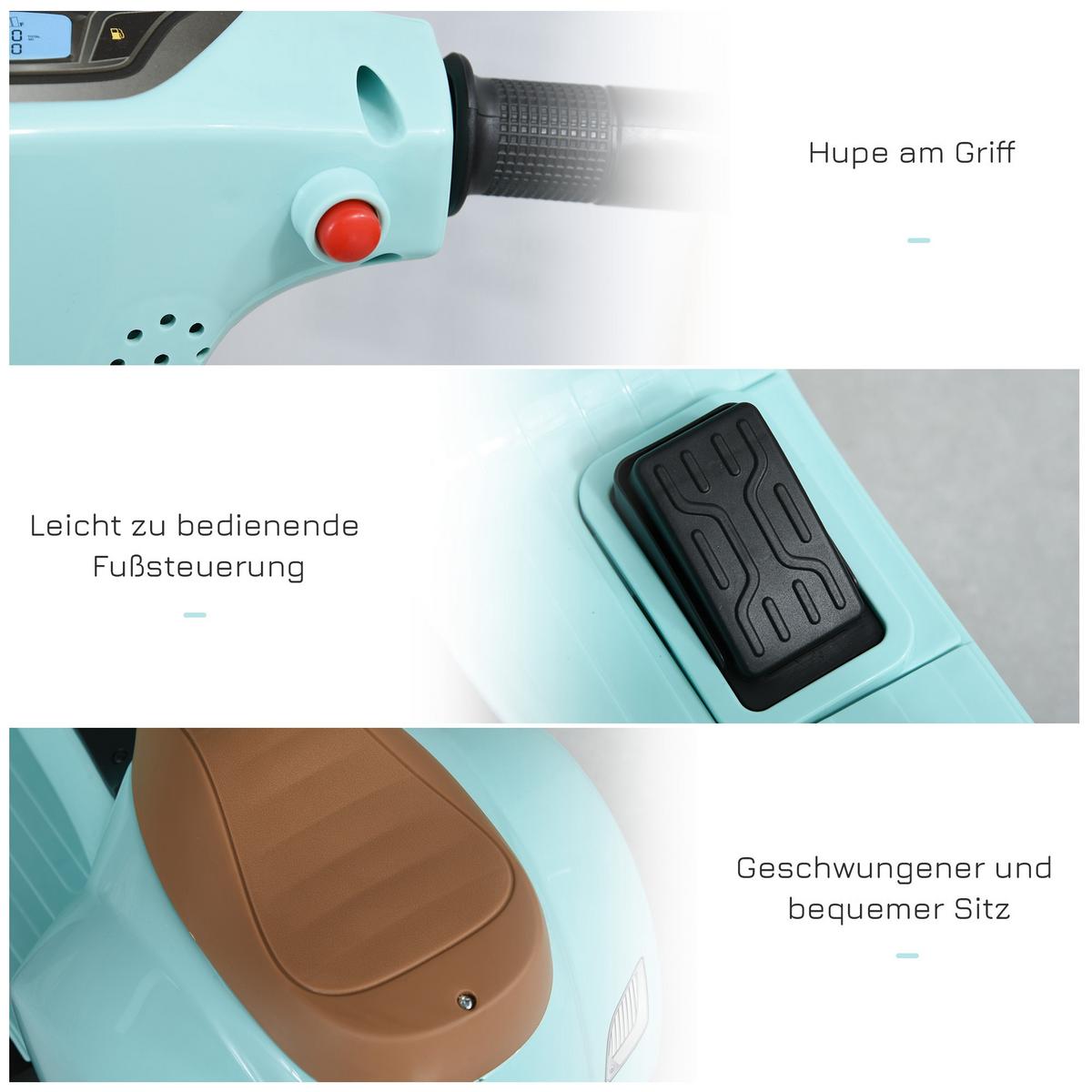 VESPA Elektromotorrad Kindermotorrad Elektrofahrzeuge 18 bis 36 Monate Grün - Grün, Metall (66.5/38/52cm) - HOMCOM