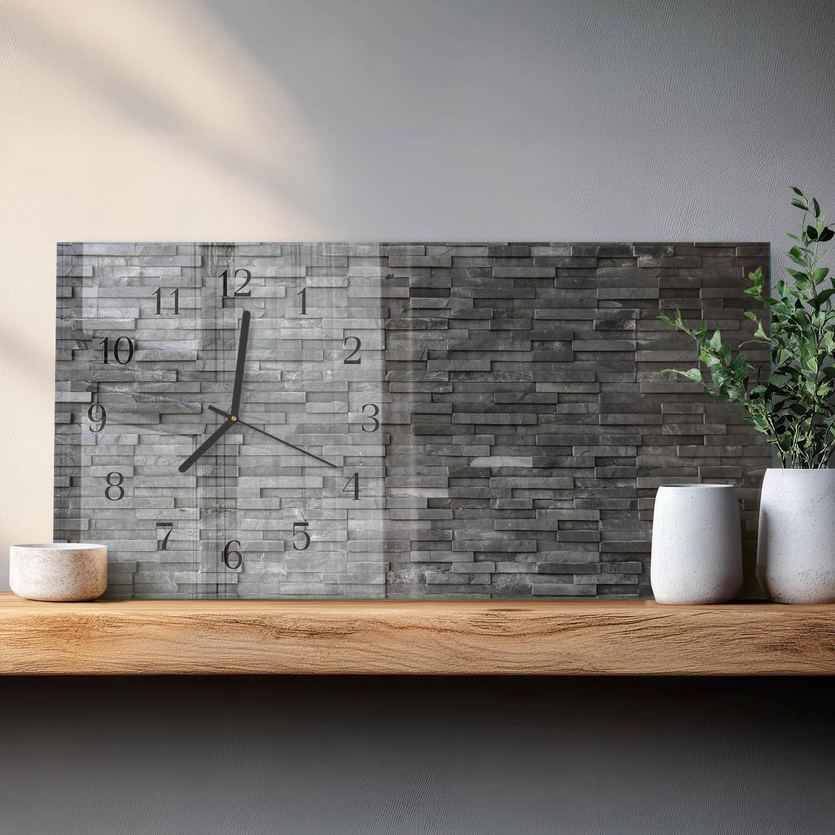 WANDUHR aus Glas 60x30 cm - Steinstruktur - Grau, Glas (60/30/0.4cm) - TULUP
