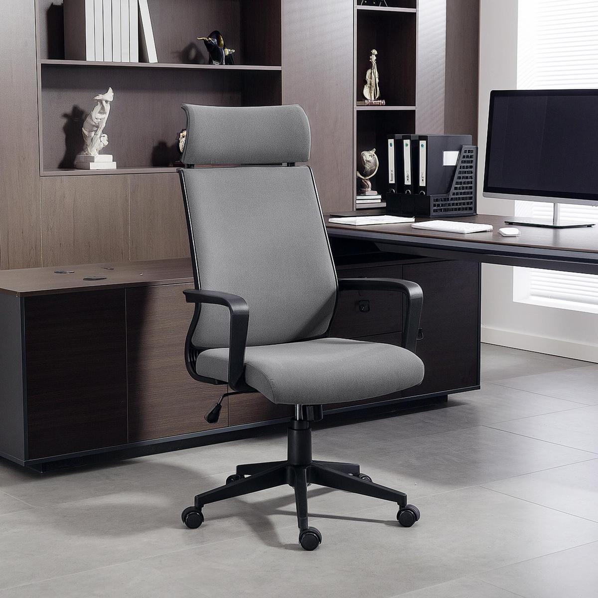 BÜROSTUHL Polyester Schaumstoff Dunkelgrau - Dunkelgrau, Kunststoff (60.5/117/69cm) - HOMCOM