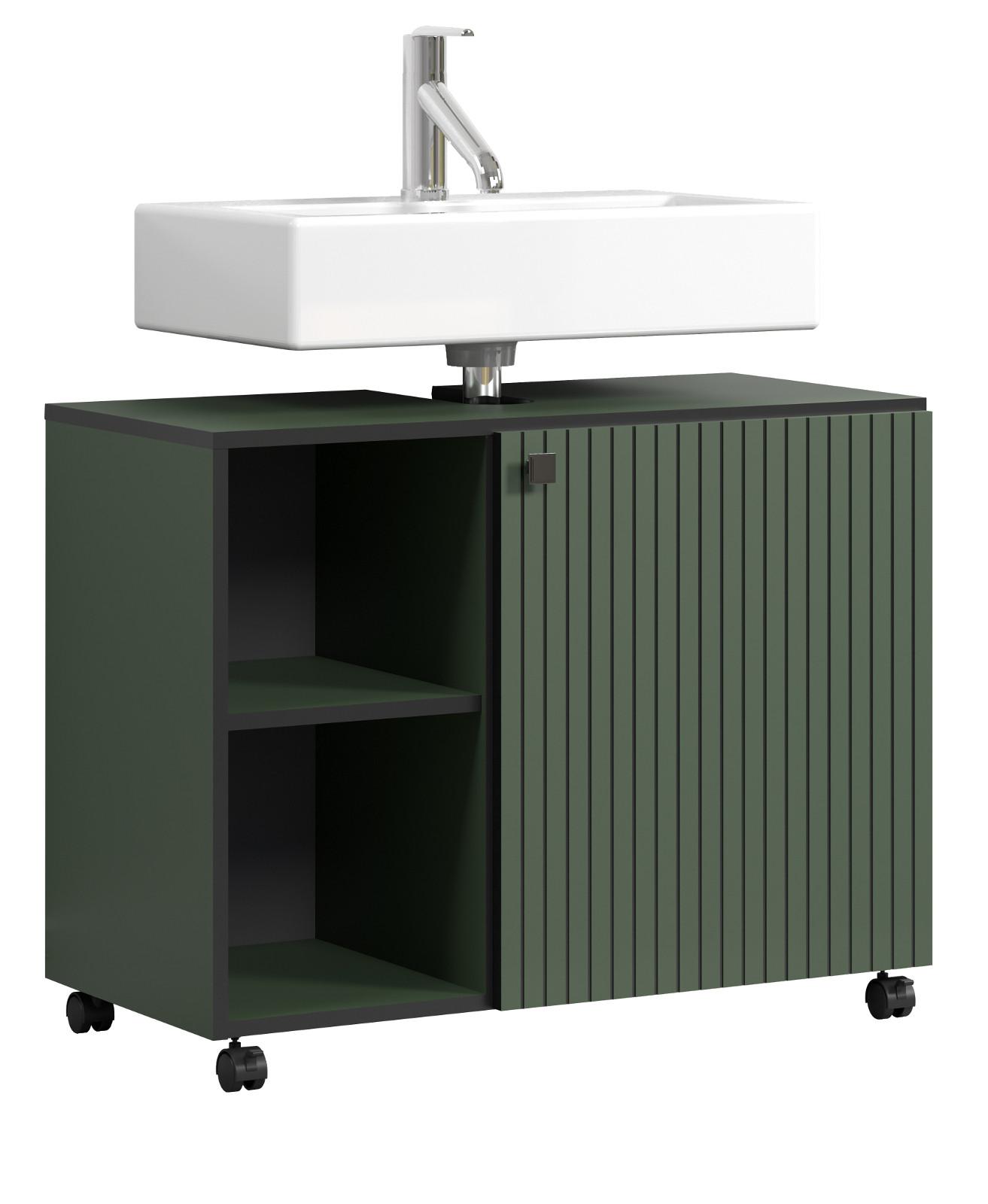 WASCHBECKENUNTERSCHRANK grün 80 cm, Badschrank auf Rollen - Schwarz/Grün, Holzwerkstoff/Metall (80/64/42cm) - Top.Furn