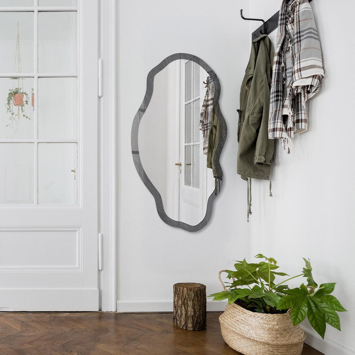 SPIEGEL 90x45 cm asymmetrisch mit Druck - Steinstruktur - Transparent, Glas (45/90/0.4cm) - TULUP