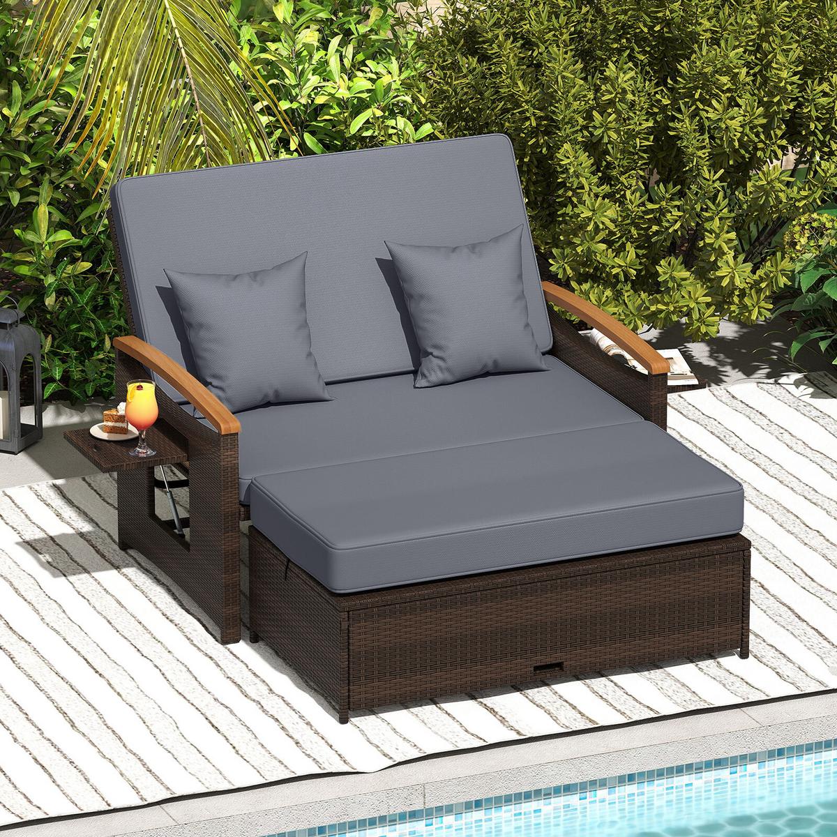 SONNENLIEGE geflochtene Doppel liege grau - Grau, Metall (164/88/72cm) - COSTWAY