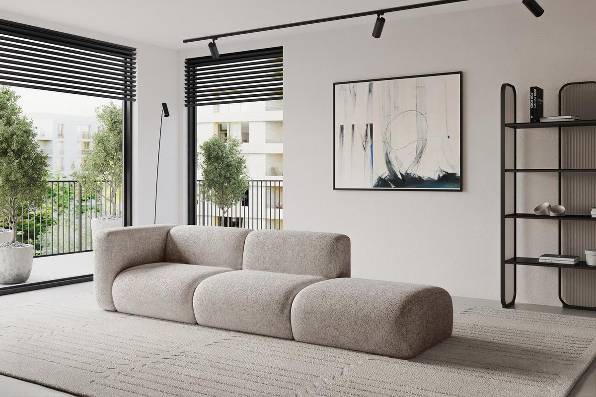SOFA Ottomane Links MIRA-S3 296x89x70 Hellgrau Velours - Hellgrau/Schwarz, Holzwerkstoff/Kunststoff (296/70/89cm) - ALTDECOR