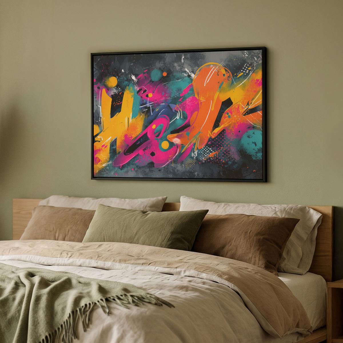 LEINWAND Bilder mit Rahmen - Abstrakt - Graffiti - Farbenfroh - Farbspritzer - 70x50 - Multicolor, Textil (70/50cm) - MuchoWow