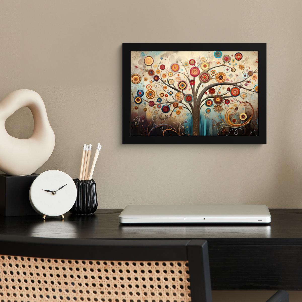 POSTER MIT RAHMENGERAHMTES BILD Baum - Baum des Lebens - Farbe 30x20 cm - Braun, Papier (30/20cm) - MuchoWow