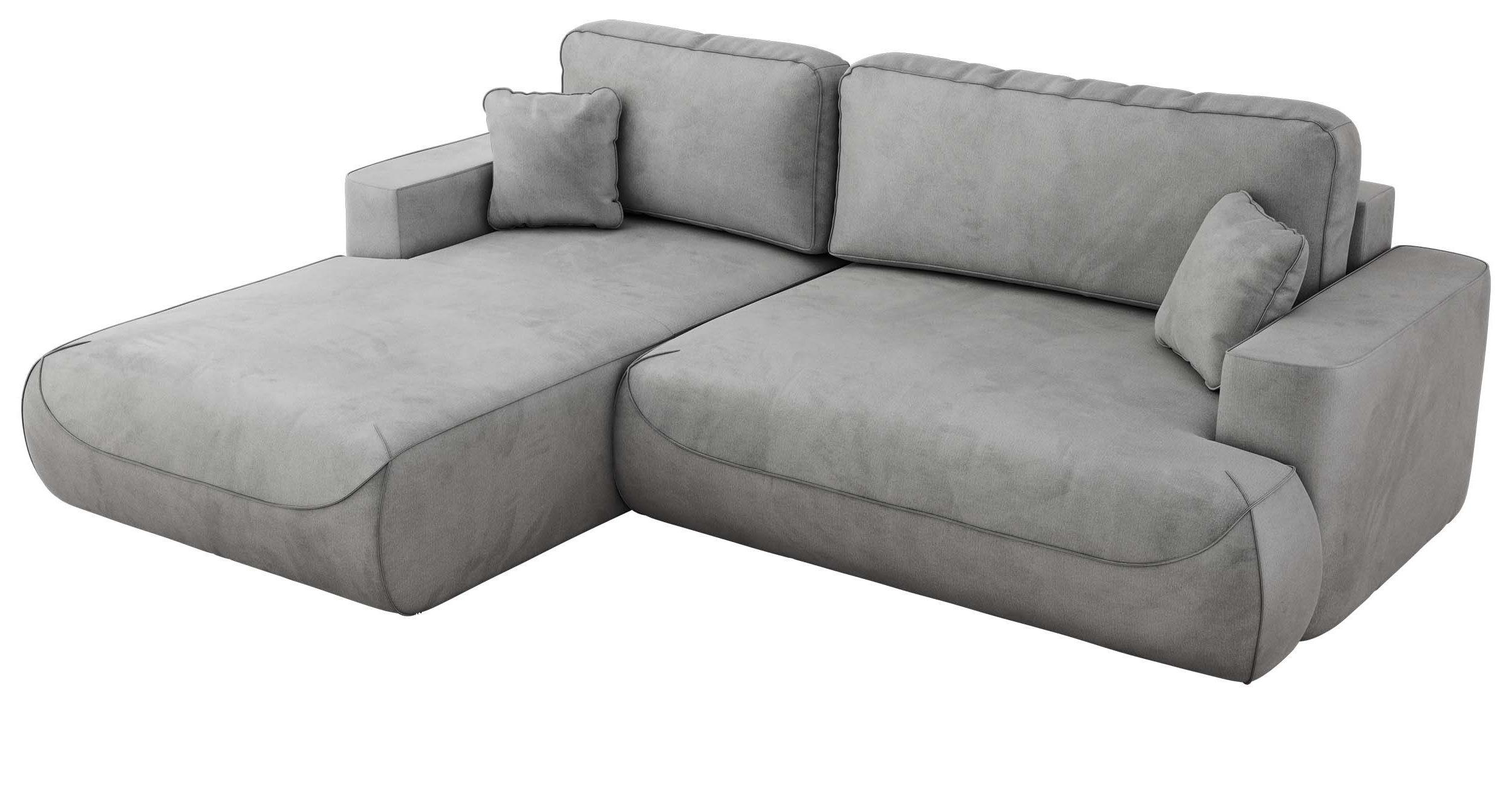 ECKSOFA OVO L Hellgrau Velvet - Links Seite - Hellgrau/Schwarz, Kunststoff/Textil (271/195cm) - MKS